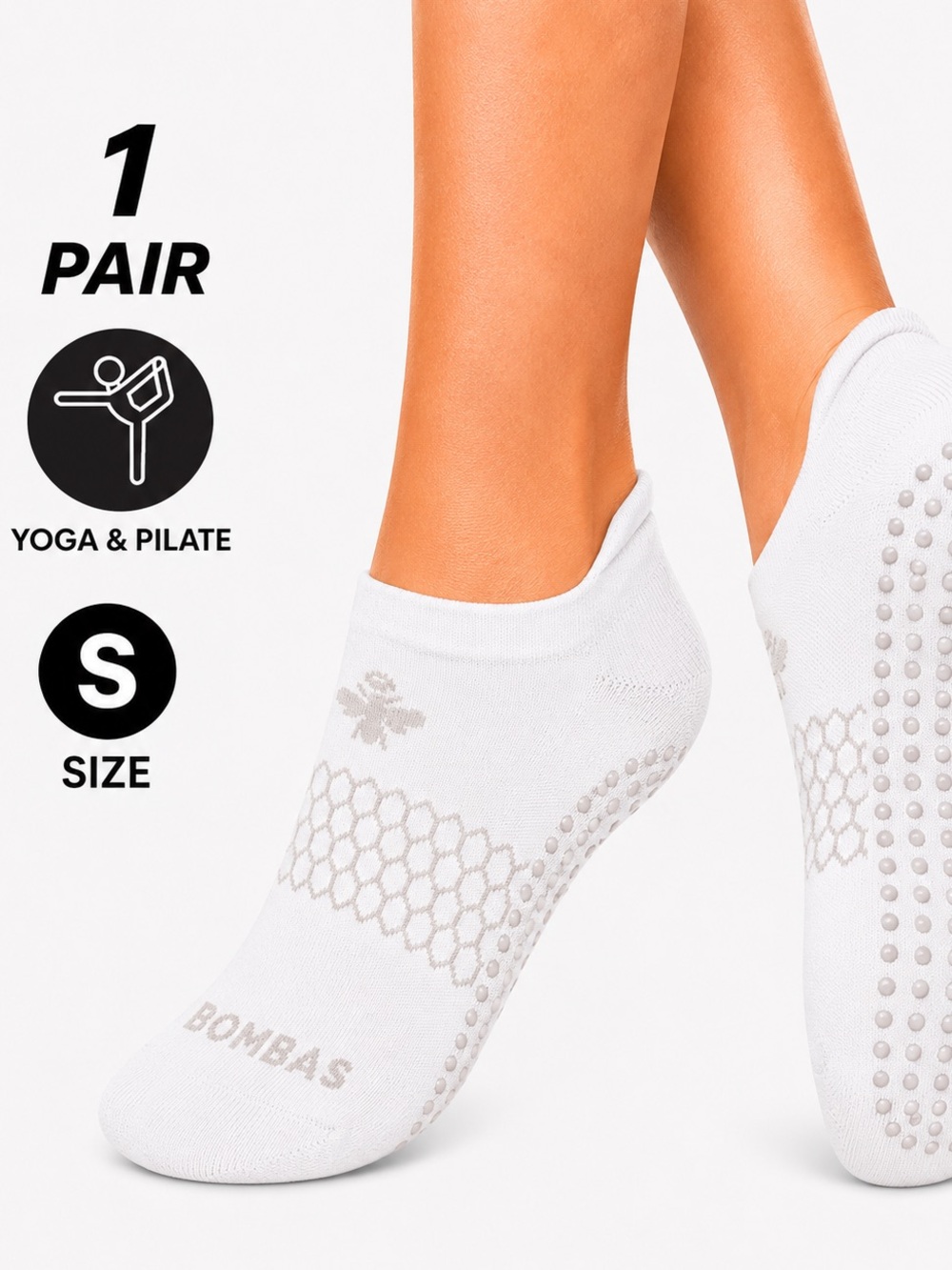 Bombas Gripper Ankle Socks White S Pilates - Picture 2 of 6